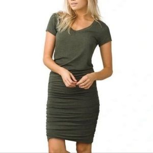 PRANA Foundation Forest Green V Neck Ruched T-Shirt Dress Size Large